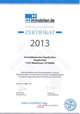 Immobilienservice Claudia Palm: Jahreszertifikat 2013 - immobilien.de