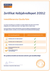 Immobilienservice Claudia Palm: Halbjahreszertifikat 2014 - Immobilienscout24