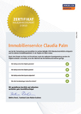 Immobilienservice Claudia Palm: Halbjahreszertifikat 2014 - Immobilienscout24